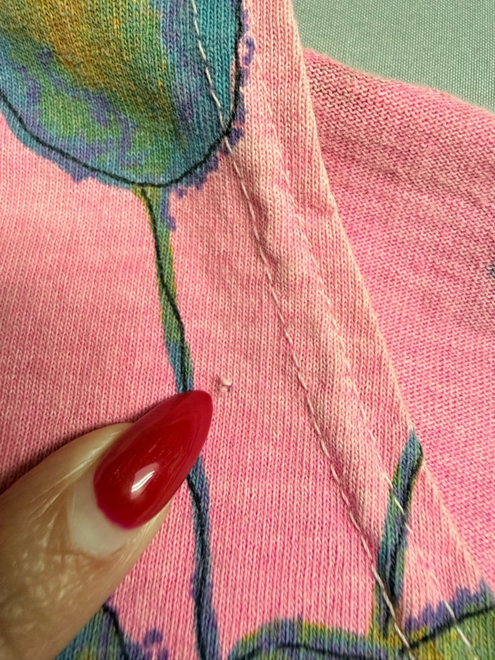 Fresh Produce Vintage 90s Dress XL Pink Floral Tulip 100% Cotton Knit US Coastal - Picture 13 of 14